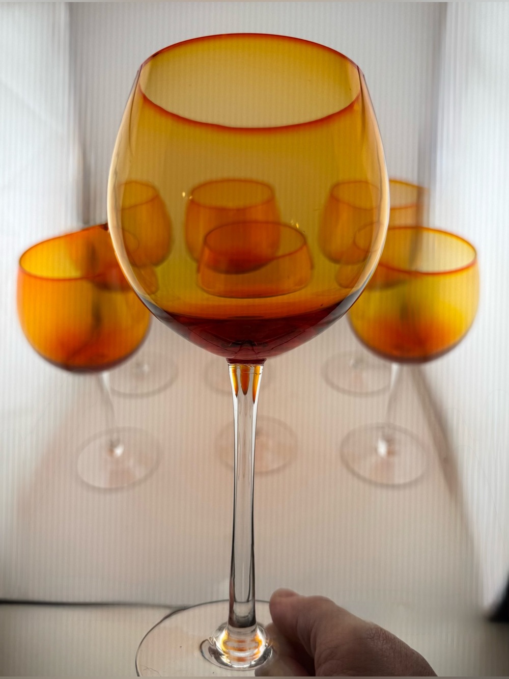 7 Blenko (Pier 1 has a similar glass) Amberina Wine Glasses. 16oz. Vintage
